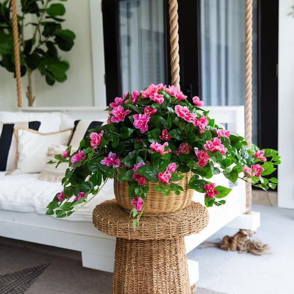 Nearly Natural 24 in. UV Resistant Artificial Azalea Hanging Plant