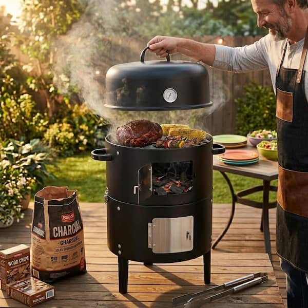 17-inch Charcoal BBQ Grill Heavy Duty Steel Round Grill for Outdoor Cooking Camping Patio