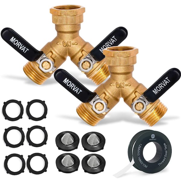 Brass Garden Hose Splitter, Heavy-Duty 2-Way Hose Connector Fitting with Extended Metal and Rubber Handles, 2-Pack