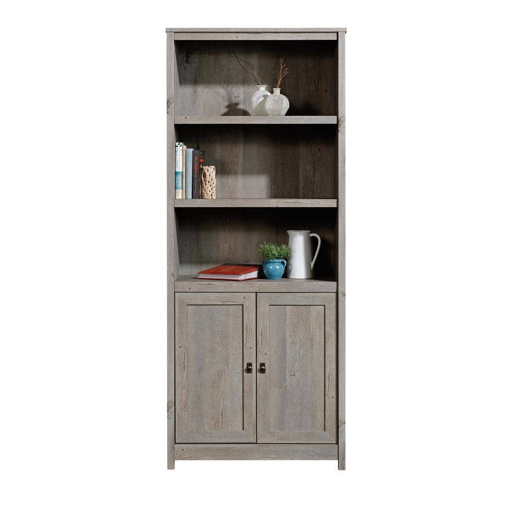 Mystic Oak Adjustable 71.5" Gray Bookcase with Doors