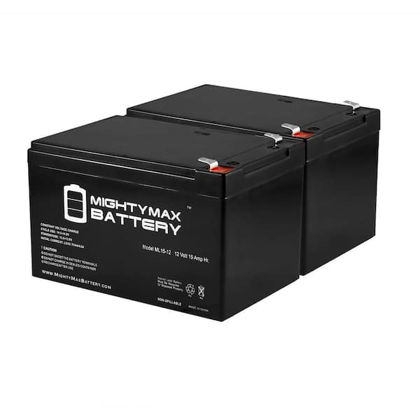 MIGHTY MAX BATTERY ML15-12 12V 15AH F2 Replacement for 6FM12 Compatible SLA Battery - 2 Pack