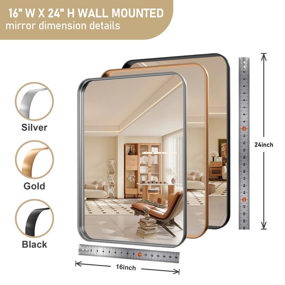 Modern Silver Rectangular Wall Mirror with Metal Frame