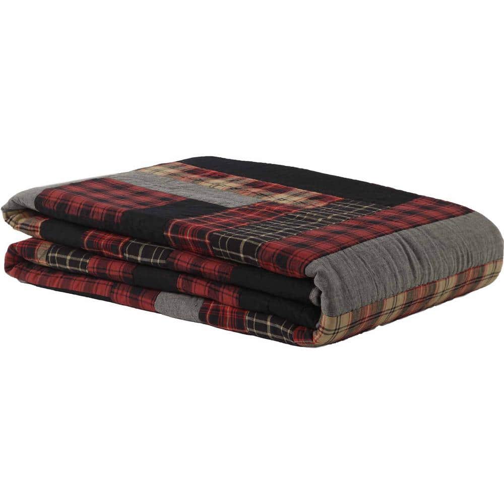 Cumberland Black and Red Cotton Reversible Queen Quilt Set