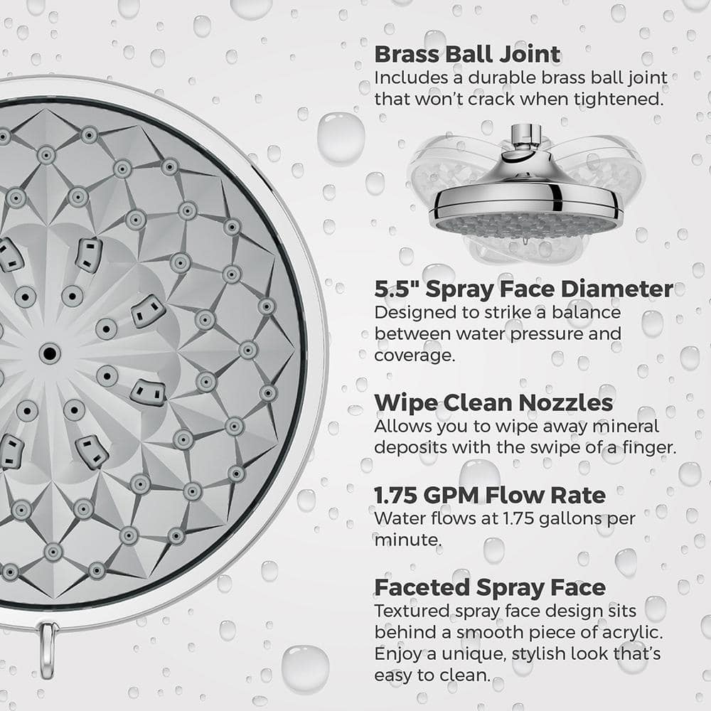 HydroFuse Polished Chrome 6-Function Wall Mounted Shower Head