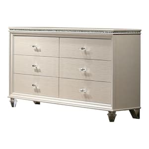 Penella Pearl White 6-Drawer 54.5 in. Dresser