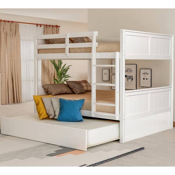 Polibi White Full Over Full Bunk Bed with Twin Size Trundle