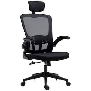 High Back Grey Mesh Fabric Seat Office Task Chair with Adjustable Height, Lumbar Back Support, Headrest, and Arms