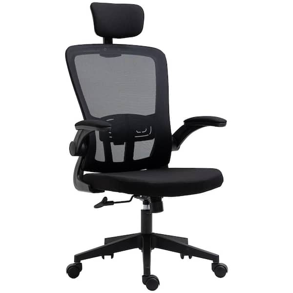 Vinsetto High Back Grey Mesh Fabric Seat Office Task Chair with Adjustable Height, Lumbar Back Support, Headrest, and Arms