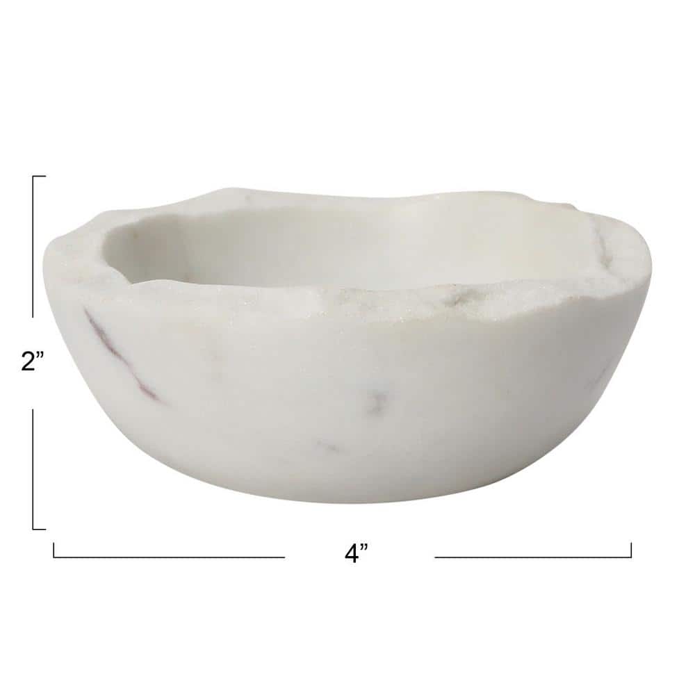 White Marble Round Serving Bowl with Raw Edge, 4-inch