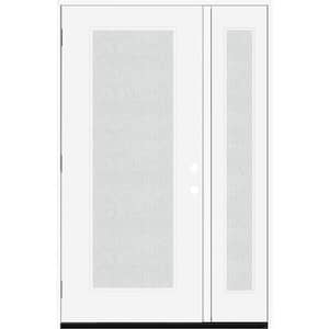 Legacy 51 in. x 80 in. Full Lite Rain Glass RHOS Primed White Finish Fiberglass Prehung Front Door with 12 in. SL