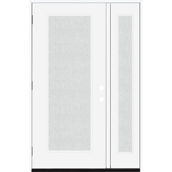 Steves & Sons Legacy 51 in. x 80 in. Full Lite Rain Glass RHOS Primed White Finish Fiberglass Prehung Front Door with 12 in. SL