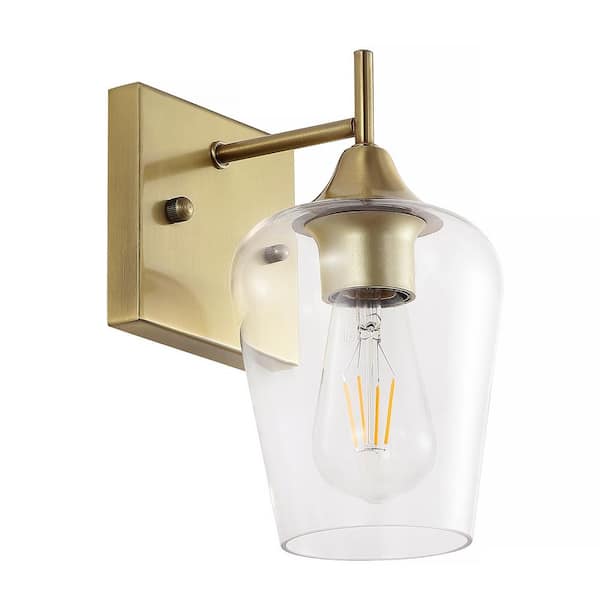 MLiAN 4.9 in. 1-Light Gold Wall Sconce Bathroom Vanity Light with Clear Glass Shade