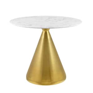 Tupelo 36 in. Gold White Artificial Marble Dining Table