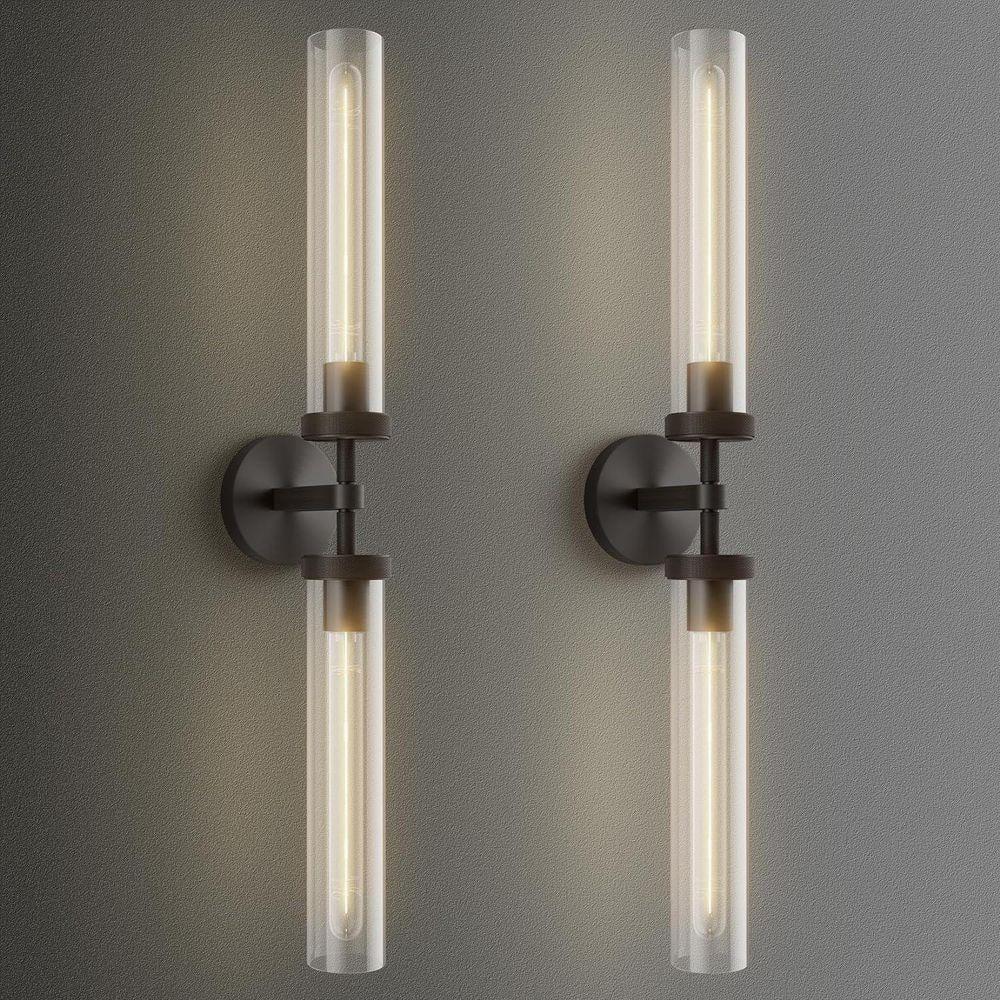 30 in. 2-Light Black Wall Sconce Modern Wall Light with Double Glass Tube for Living Room Dining Room (2-Sets) price history on PriceWatchPro