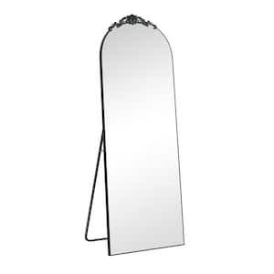 Black 24 in. W x 65 in. H Oversized Carved Arch Wood Full Length Wall Mounted Standing Mirror Floor Mirror