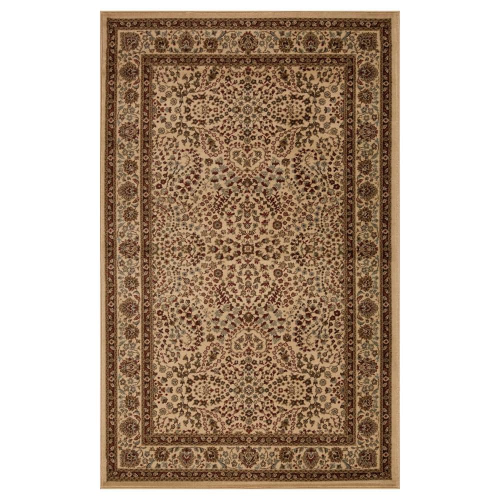Taupe Oriental Floral Scroll Synthetic Area Rug, 7' x 9'