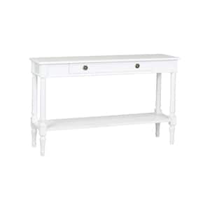 Evangeline 47 in. White Rectangle Bayur Wood Console Table with Drawers