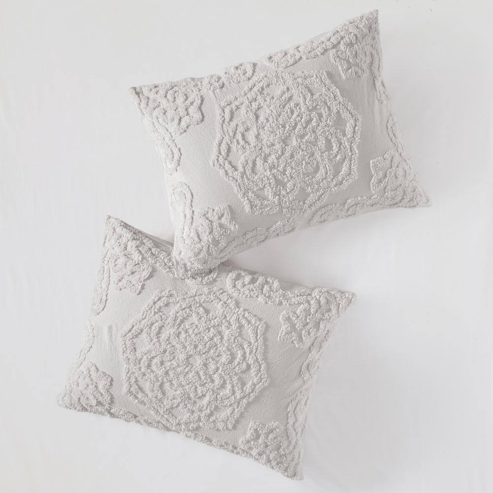 Gray Full Cotton Chenille Medallion Comforter Set