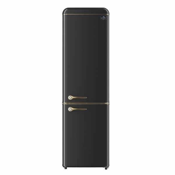 Storico 22 in. Retro Bottom Freezer Fridge in Black, 9 cu. ft, Copper-Tone Handles