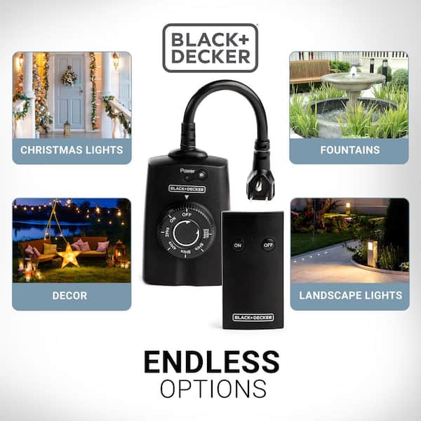 BLACK+DECKER Outdoor Wireless Outlet with Remote 2 Grounded Outlets Photocell Sensor - image 4