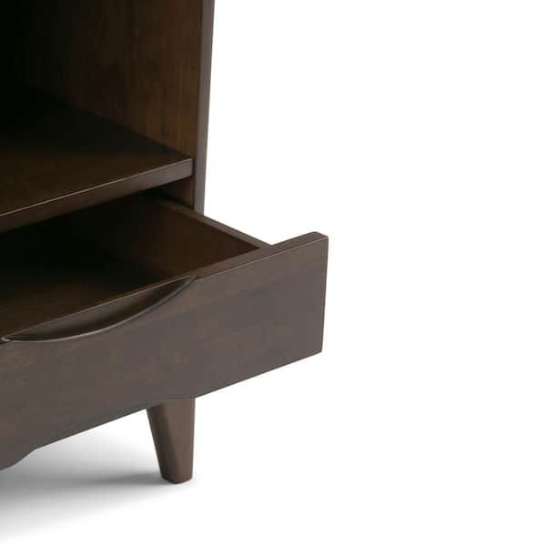 Harper 60 in. Tall Walnut Brown Solid Wood 4-Shelf Mid-Century Modern Bookcase with Drawer (Set of 2)
