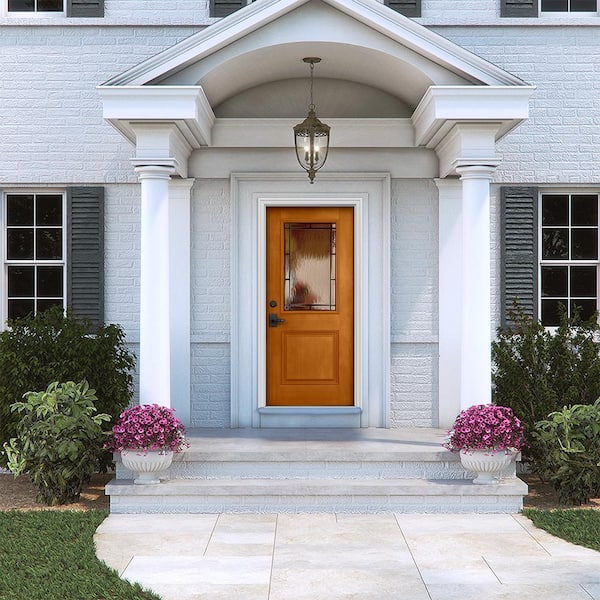 36 in. x 80 in. Right-Hand 1/2-Lite Wendover Saffron Stained Fiberglass Prehung Front Door with Brickmould