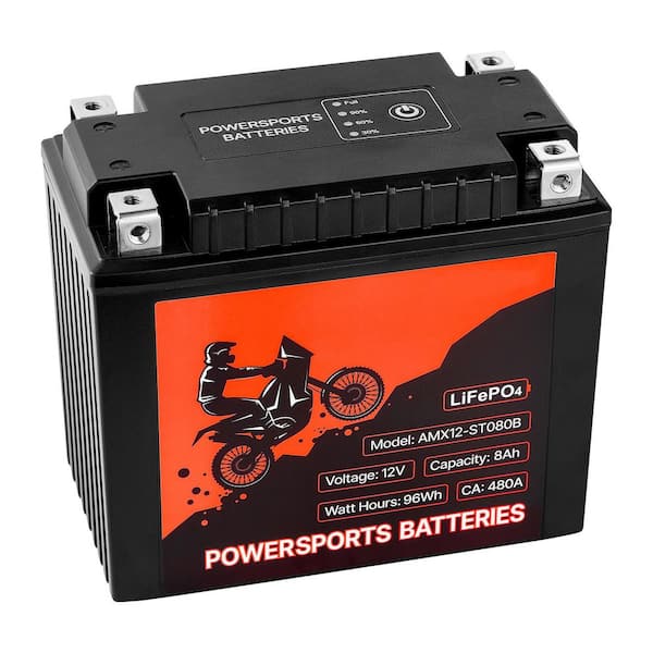 Motorcycle Battery 12 Volt 8Ah LiFePO4 Lithium Pre-Charged Powersports Battery Maintenance Free and High Performance