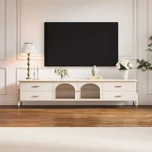 78.7 in. Beige TV Stand with 4 Drawers Fits TV's Up to 80 in. with Cable Management