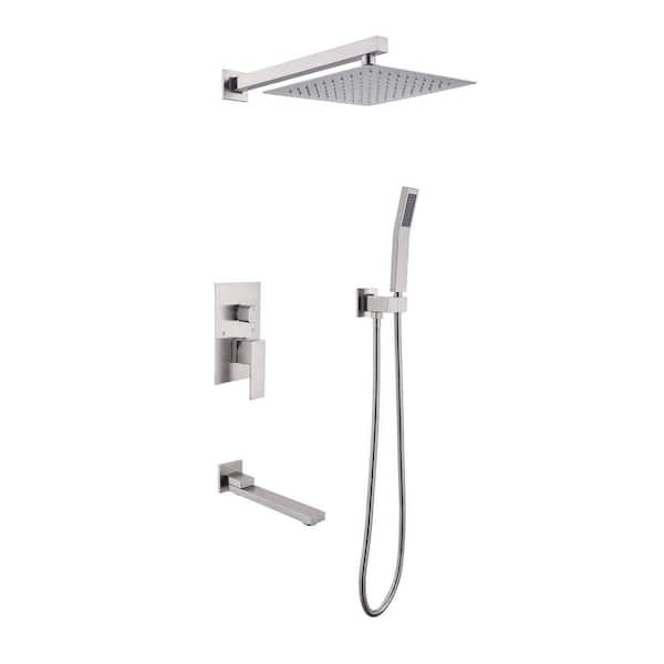 Unbranded Shower Faucets Sets Single-Handle 3-Spray 10 in. Tub and Shower Faucet w/Hand Shower in Brushed Nickel (Valve Included)