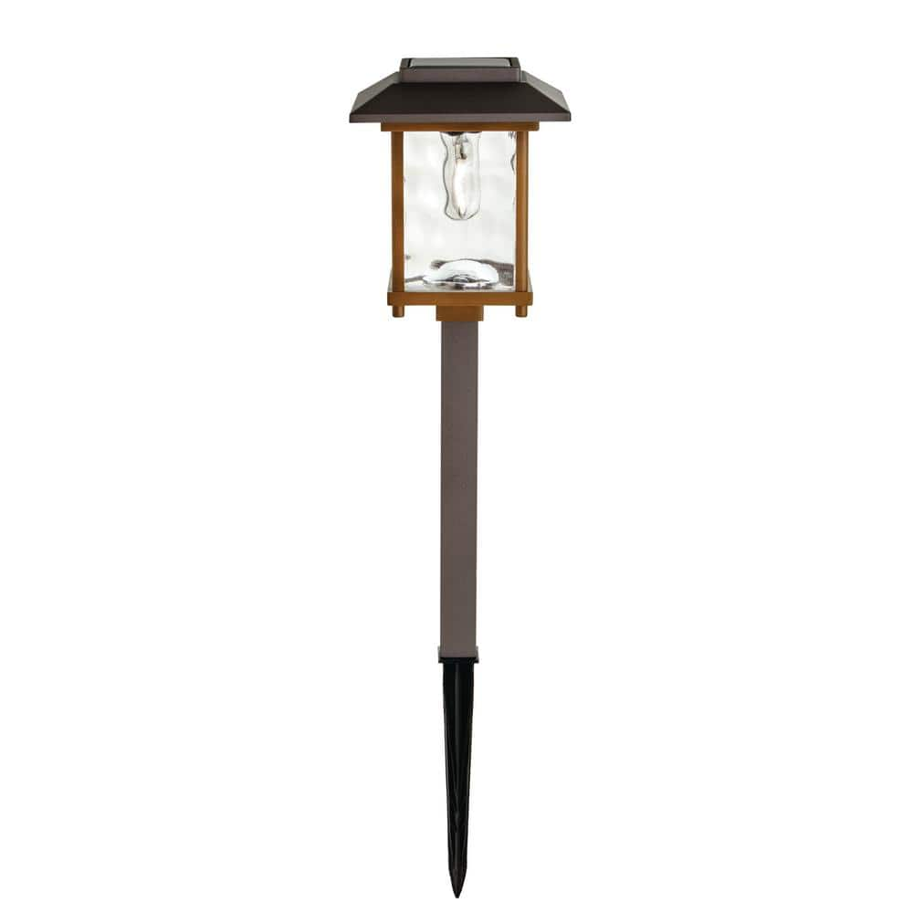 Parkwood 2-Tone Bronze and Gold LED Weather Resistant Outdoor Solar Path Light with Water Glass Lens and Vintage Bulb -  Hampton Bay, 52300-024