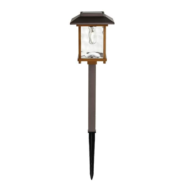 Hampton Bay Parkwood 2-Tone Bronze and Gold LED Weather Resistant Outdoor Solar Path Light with Water Glass Lens and Vintage Bulb