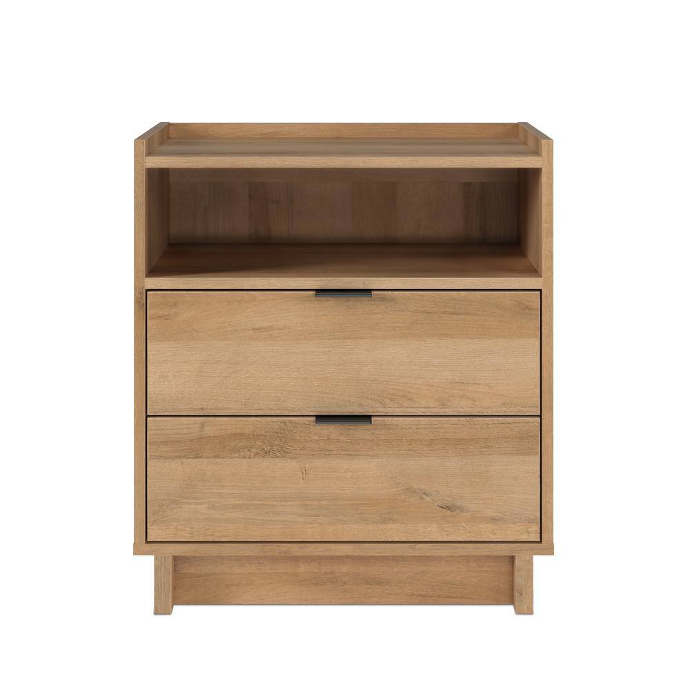 Oak Pine 3-Drawer Modern Nightstand with Shelf