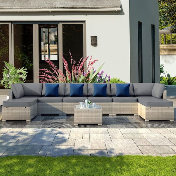 LAUREL CANYON 9-Piece All-Weather Wicker Outdoor Conversation Sectional ...