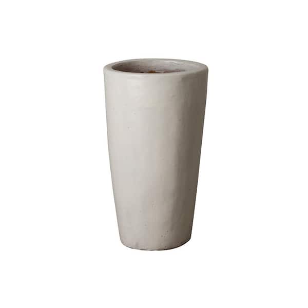 Emissary Tall 13 in. L x 22.5 in. H Distressed White Ceramic Round Planter with Drainage Hole