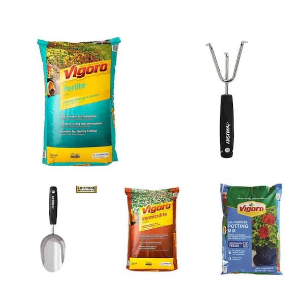 6.2 in. Cultivator, 6-1/5 in. Soil Scoop, 2 cu. ft. Perlite & Vermiculite, 32 qt. Potting Soil Mix Combo