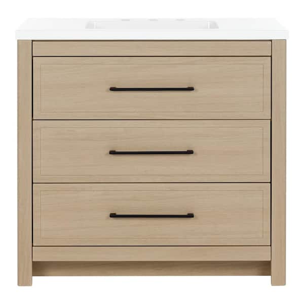 Hailey 37 in. Single Sink Beige Oak Bath Vanity with White Cultured Marble Top (Assembled)