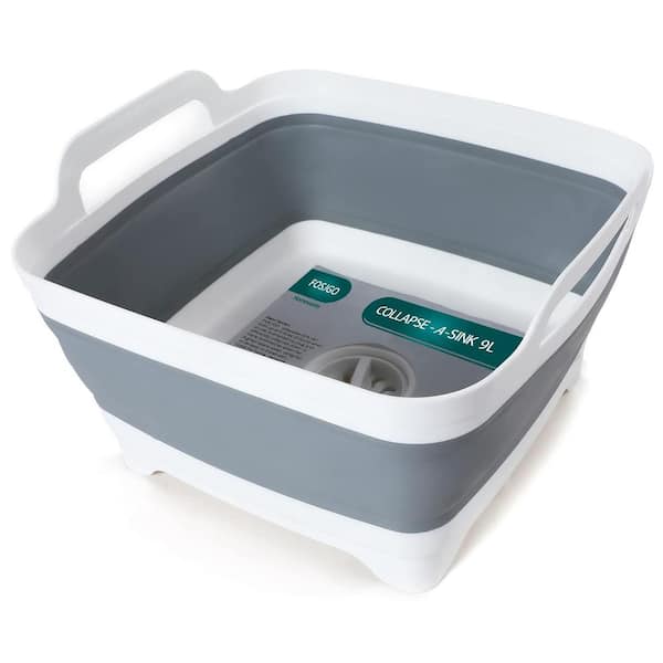 Unbranded 2.4 Gal Gray Collapsible Dish Rack Basin with Drain Plug