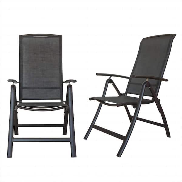 Unbranded Dark Gray Metal Frame Outdoor Dining Chair Set of 2 with Adjustable High Backrest for Outdoor, Camping, Porch, Balcony