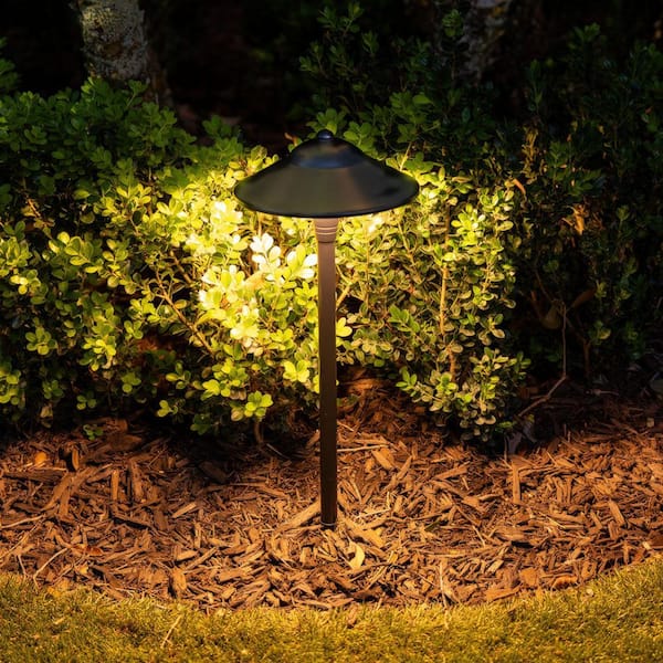 Low Voltage Black Hardwired Brass Wide Path Light with 2W LED Bulb & Stake