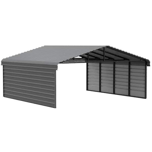 20 ft. W x 20 ft. D x 7 ft. H Charcoal Galvanized Steel Carport with 2-Side Wall Kits