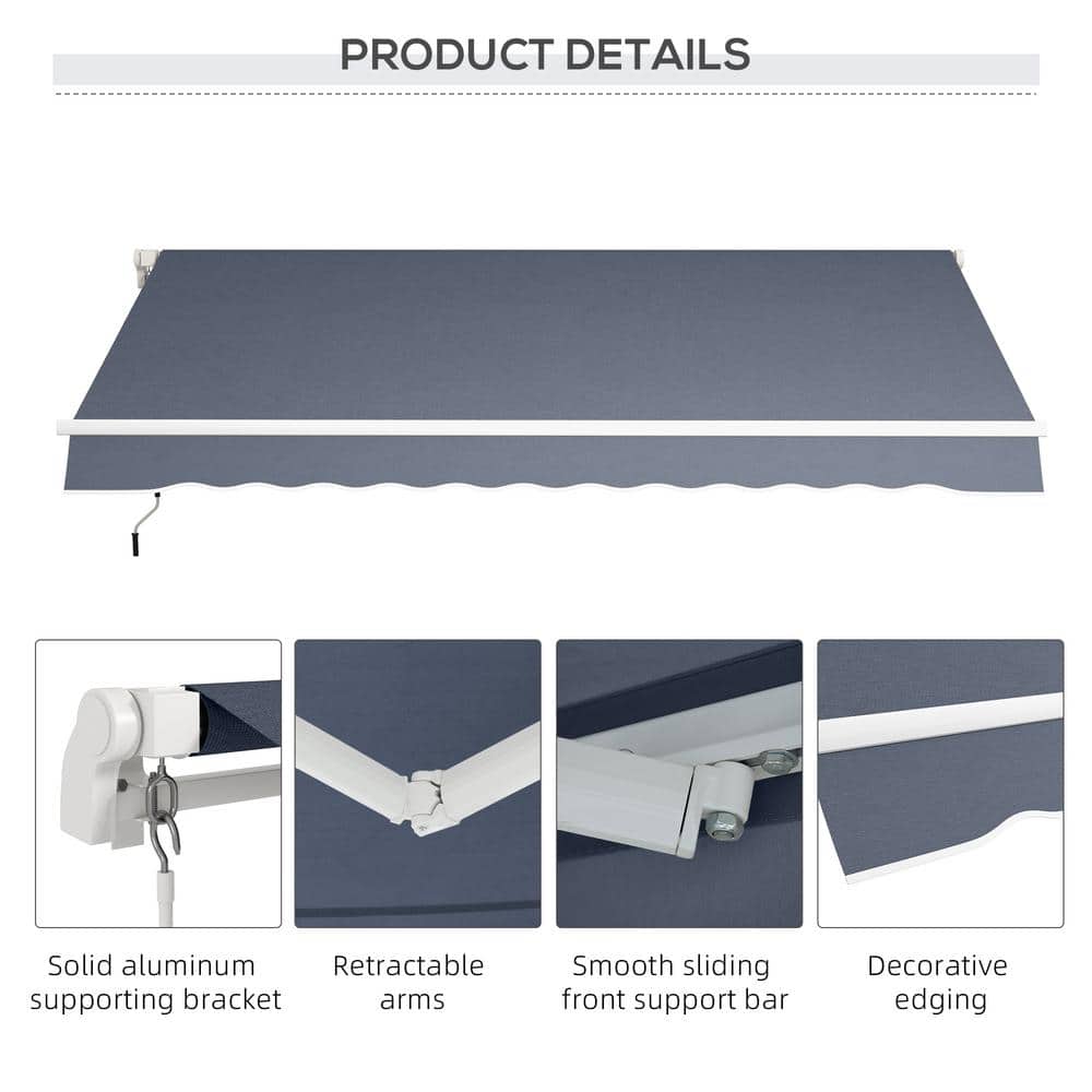 Dark Gray Aluminum Frame Retractable Patio Awning with Manual Crank