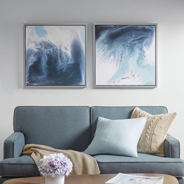 Unbranded Blue Lagoon Abstract 2-Piece Framed Art Print Abstract Canvas Wall Art Set 25.5 in. x 25.5 in. for Home Decor