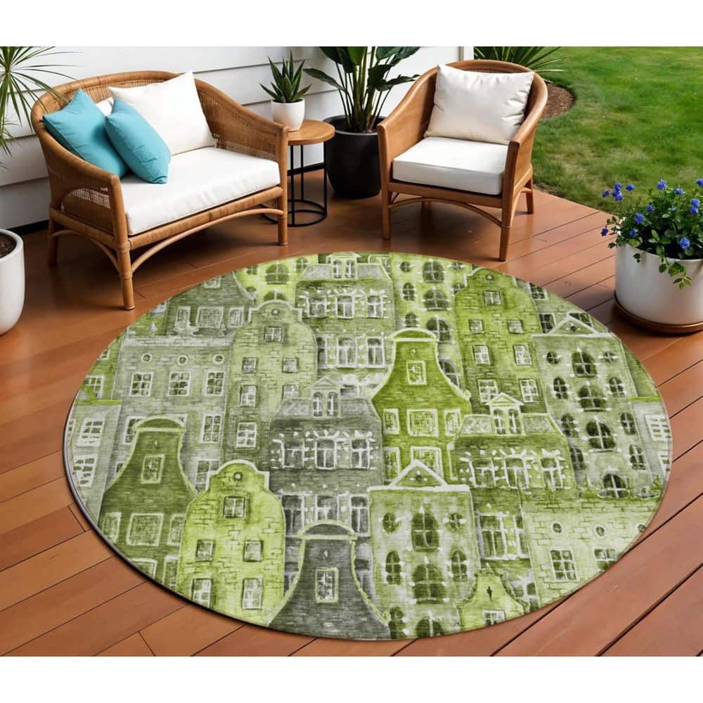 Green, Lime Green 8 ft. Round Woven Geometric Polyester Round Indoor/Outdoor Area Rug price history on PriceWatchPro