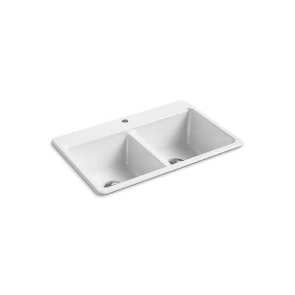 Riverby 33 in. Cast Iron Drop-in Double Bowl White Kitchen Sink