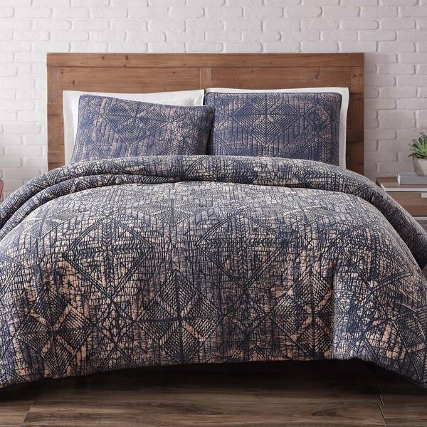 Brooklyn Loom Sand Washed Cotton Indigo Blue Full and Queen Quilt Set