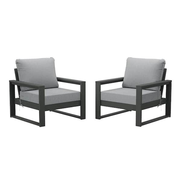 Endless Outdoor All Weather HDPE Plastic Modern Gray Deep Seating Patio Club Chair with Light Gray Cushions (Set of 2)