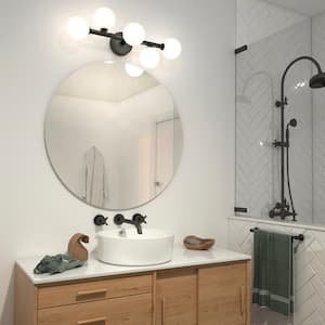 Bloom 27 in. 5-Light Matte Black Modern Integrated LED Vanity Light Bar for Bathroom with Frosted Glass