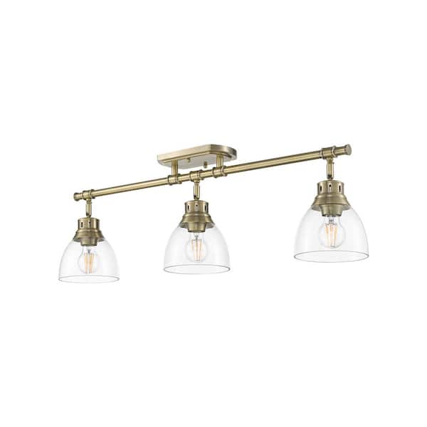 Golden Lighting - Duncan 6.5 in. 3-Light Aged Brass Semi-Flush Mount with Clear Glass Shade