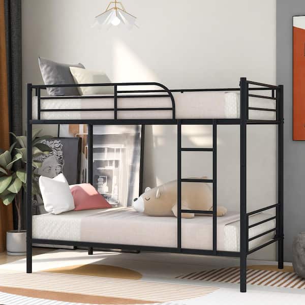Twin Over Black Twin Metal Bunk Bed Divided into 2-Beds