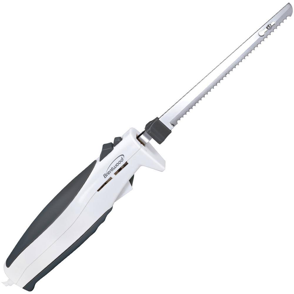 Brentwood 7-Inch White Electric Carving Knife with Stainless Steel Blades